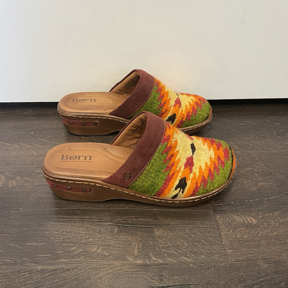 Born Bandy Southwest Blanket Sandal Clog Burgundy Orange Green US 8 Womens - Picture 6 of 9